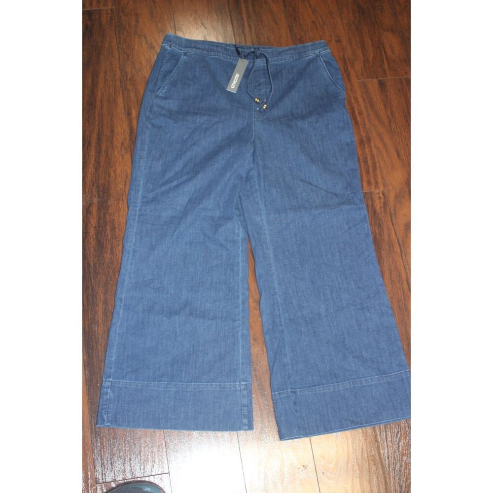 Chicos Petite Wide-Leg Denim Drawstring Pants Size 2.5P Blue  Lightweight NWT